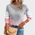 Pull Femme Décontracté Coupe Ample Pull Maille Color Block Doux