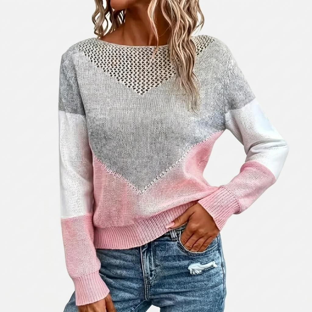 Pull Femme Décontracté Coupe Ample Pull Maille Color Block Doux
