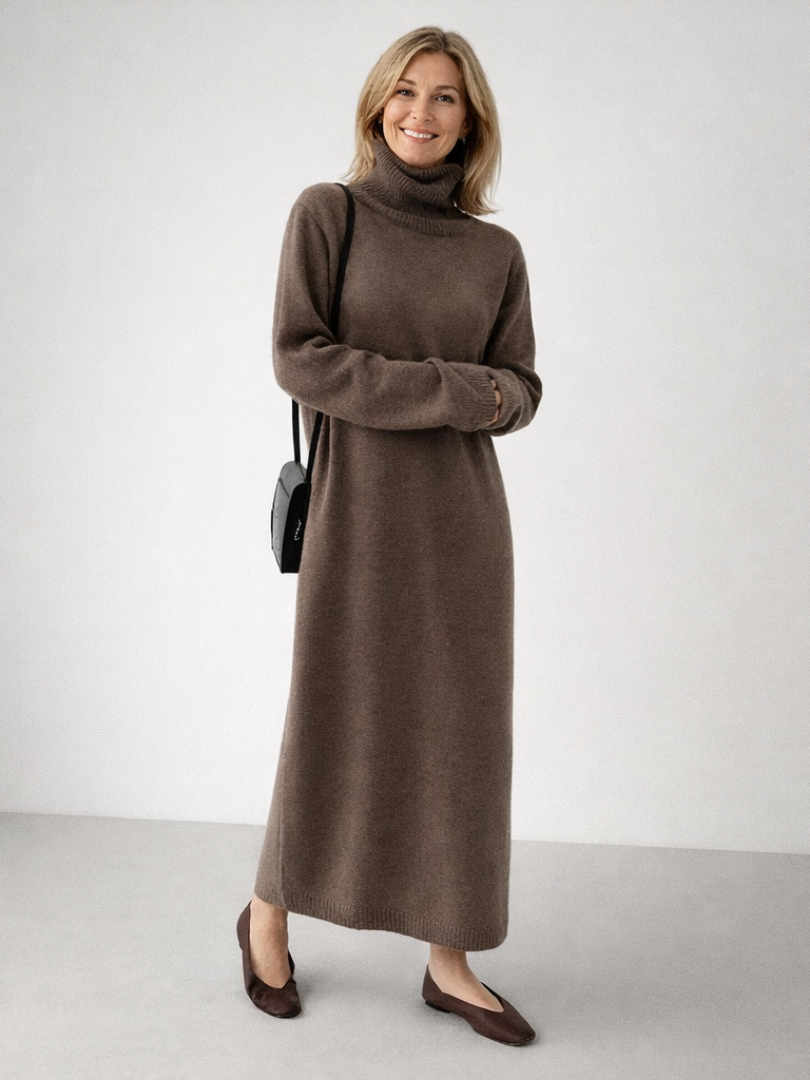 Lena | Robe maxi tricot col roulé décontractée