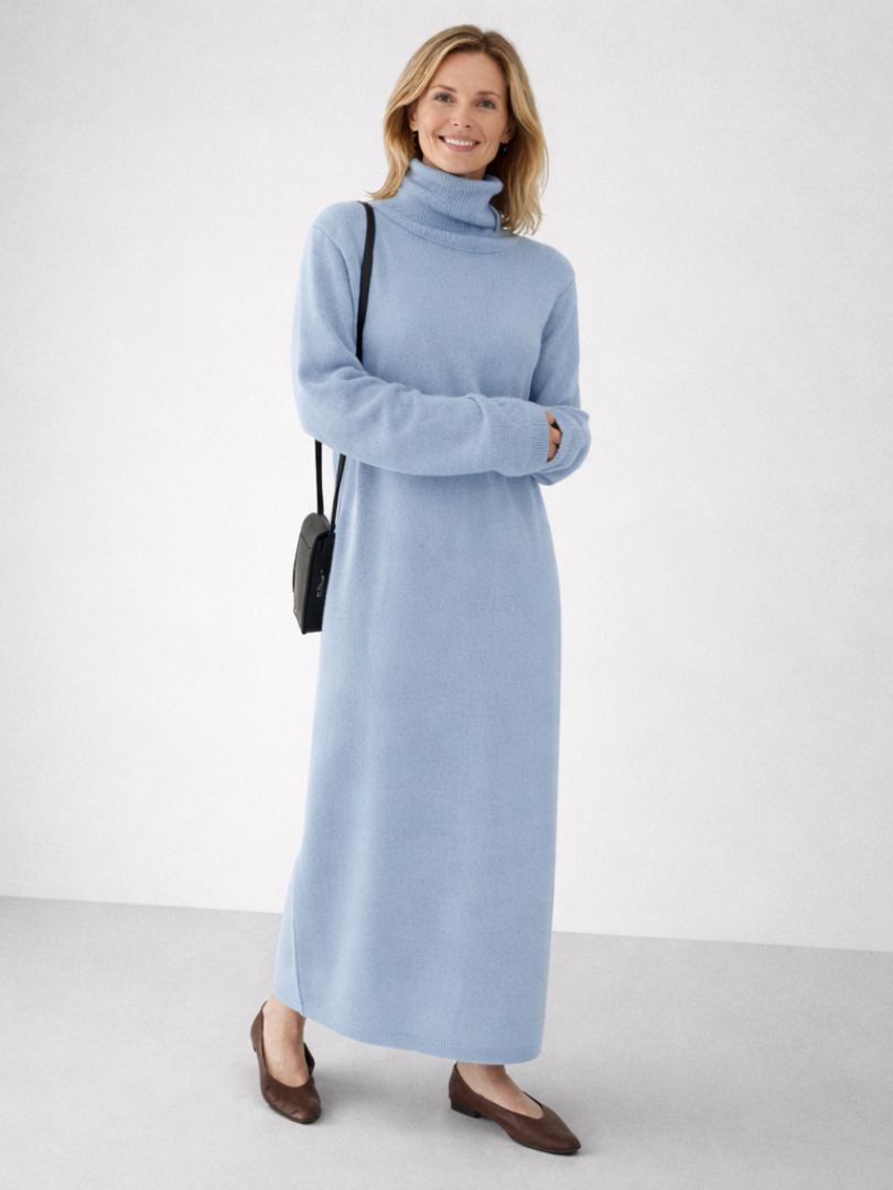 Lena | Robe maxi tricot col roulé décontractée
