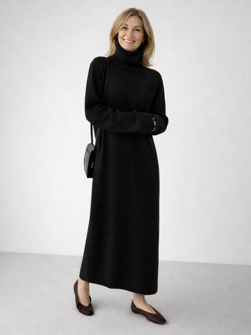 Lena | Robe maxi tricot col roulé décontractée