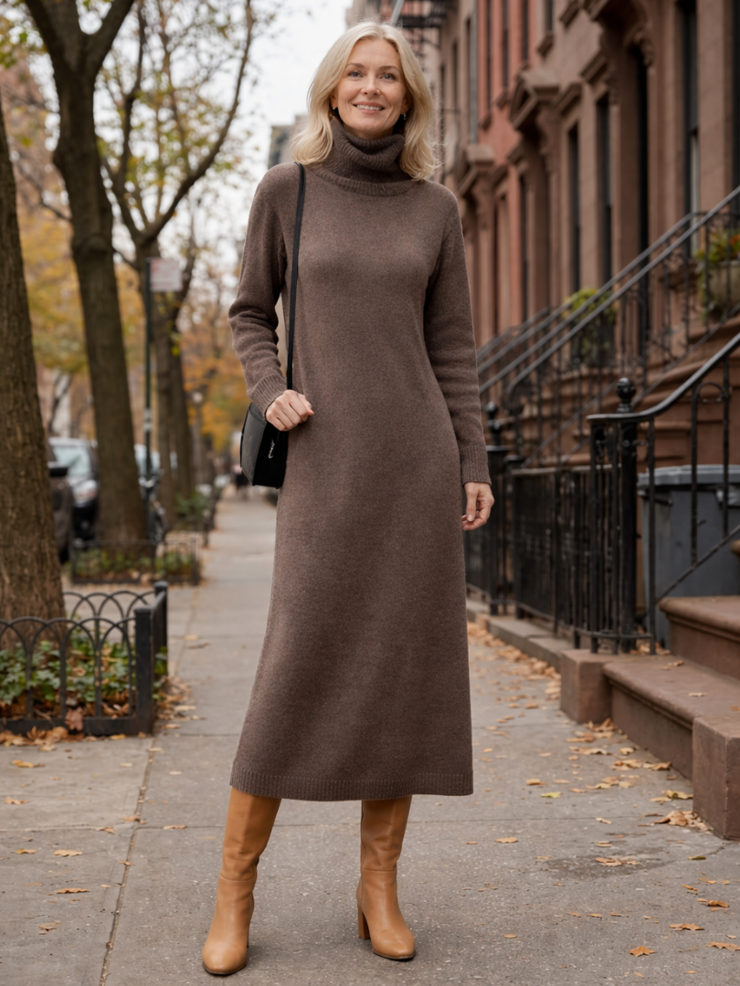 Lena | Robe maxi tricot col roulé décontractée