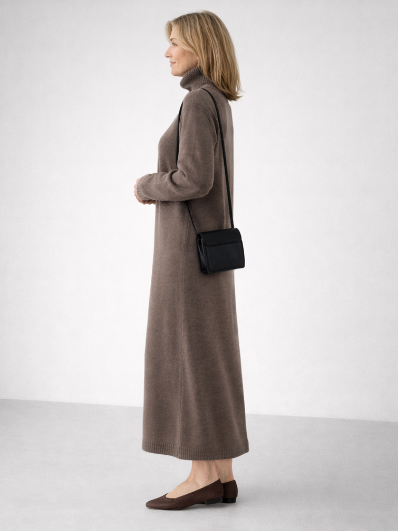 Lena | Robe maxi tricot col roulé décontractée