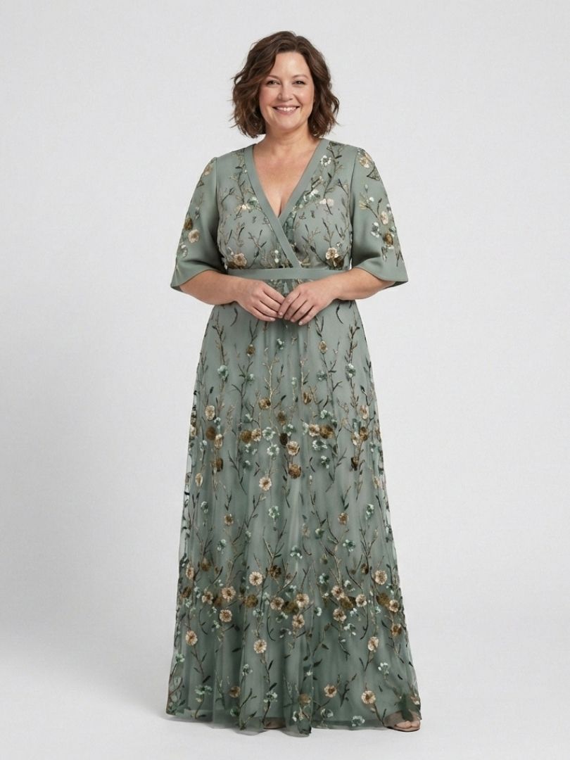 Evadne | Robe maxi à manches courtes et décolleté en V fleuri
