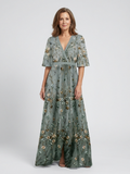 Evadne | Robe maxi à manches courtes et décolleté en V fleuri