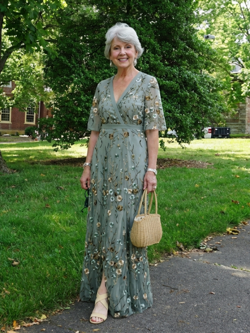 Evadne | Robe maxi à manches courtes et décolleté en V fleuri