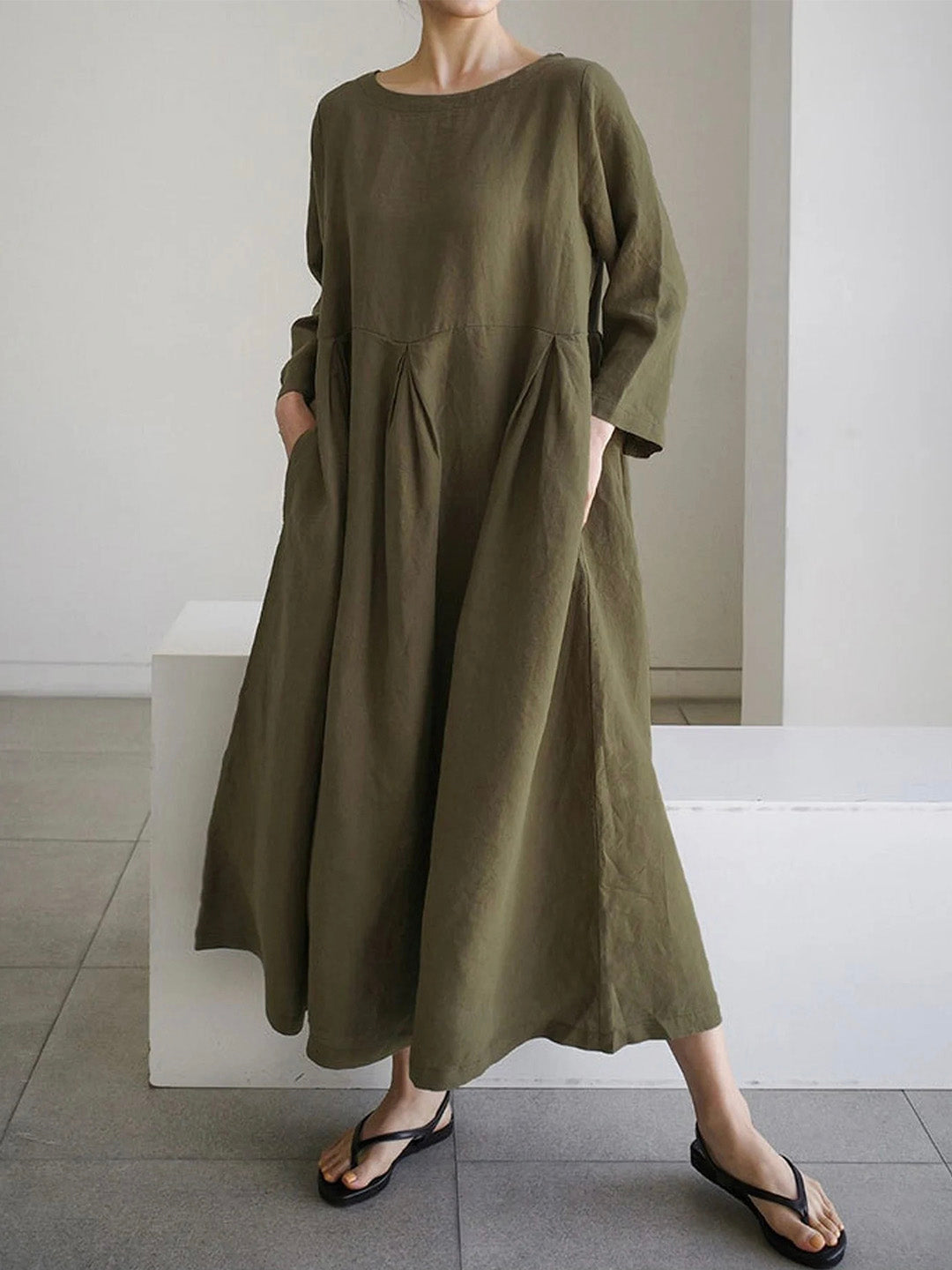 Ella - Robe en lin décontractée avec poches latérales