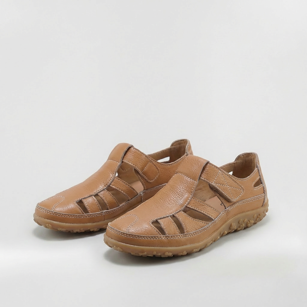 Sandales Fermées pour Femme Chaussures en Cuir avec Bandes et Semelle Très Confortable
