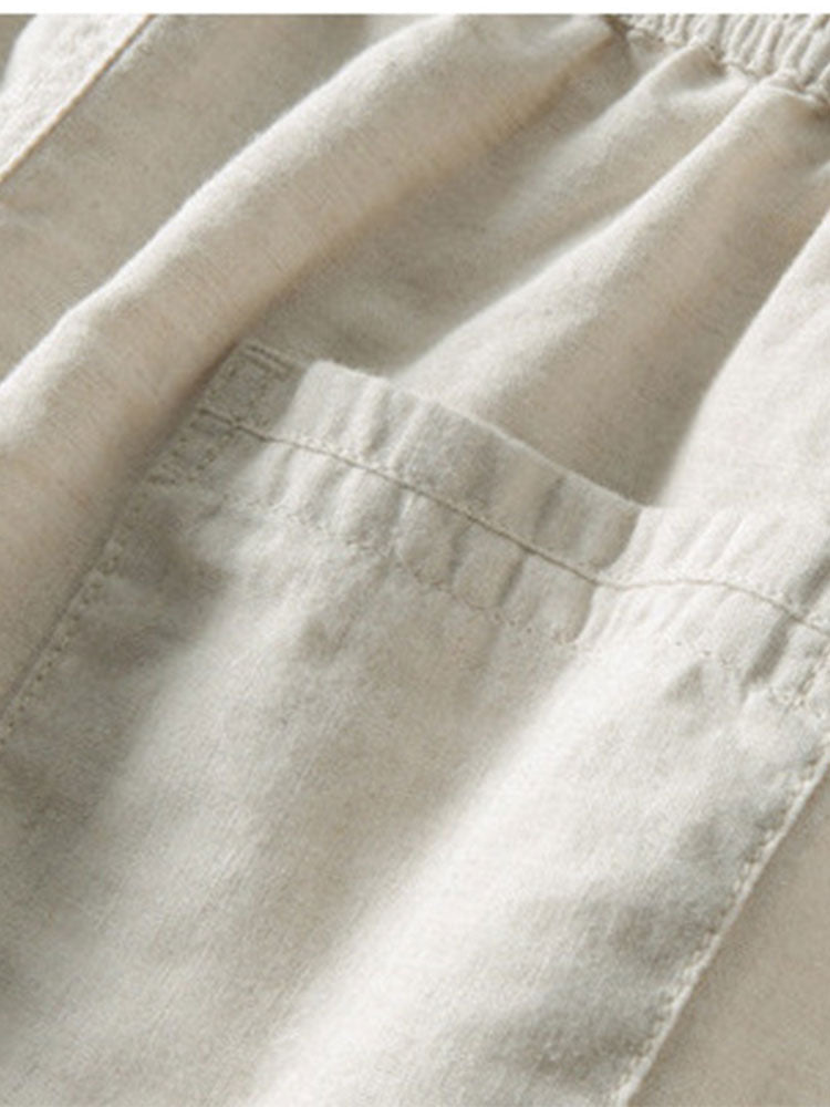 Ensemble Vêtements pour Hommes Chemise à Manches Courtes avec Col Montant et Pantalon avec Cordon de Serrage