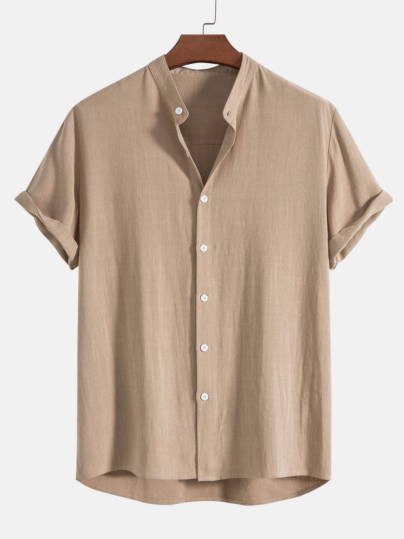 Ensemble Vêtements pour Hommes Chemise à Manches Courtes avec Col Montant et Pantalon avec Cordon de Serrage
