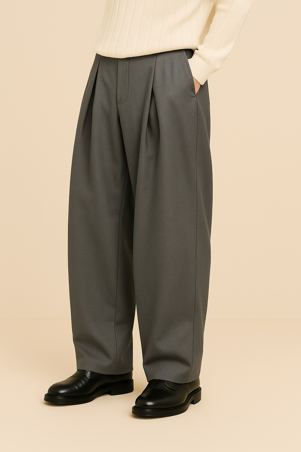 Pantalon Homme Taille Haute, Pli Double et Jambe Large