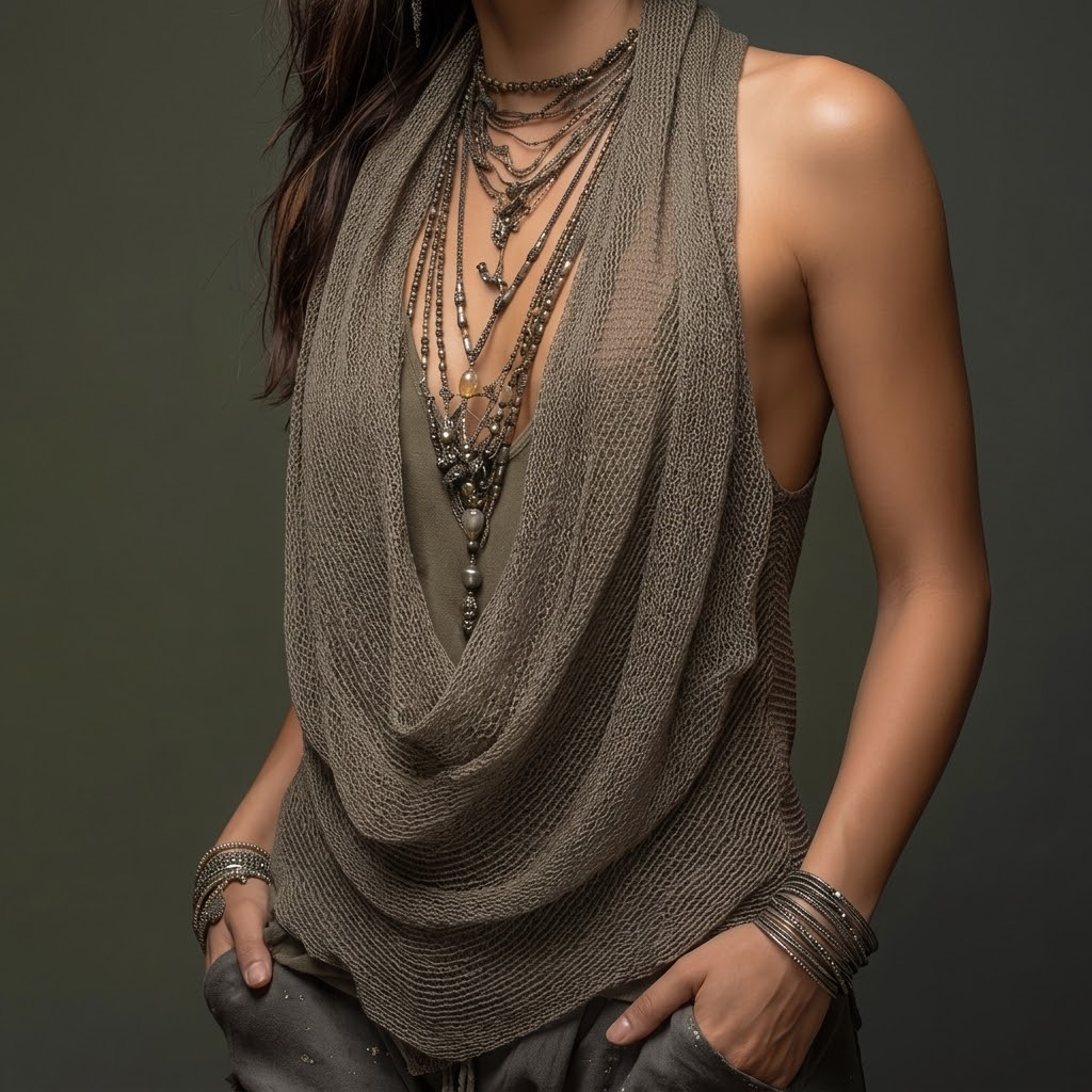 Lunessa – Haut en tricot à col drapé et dos nu