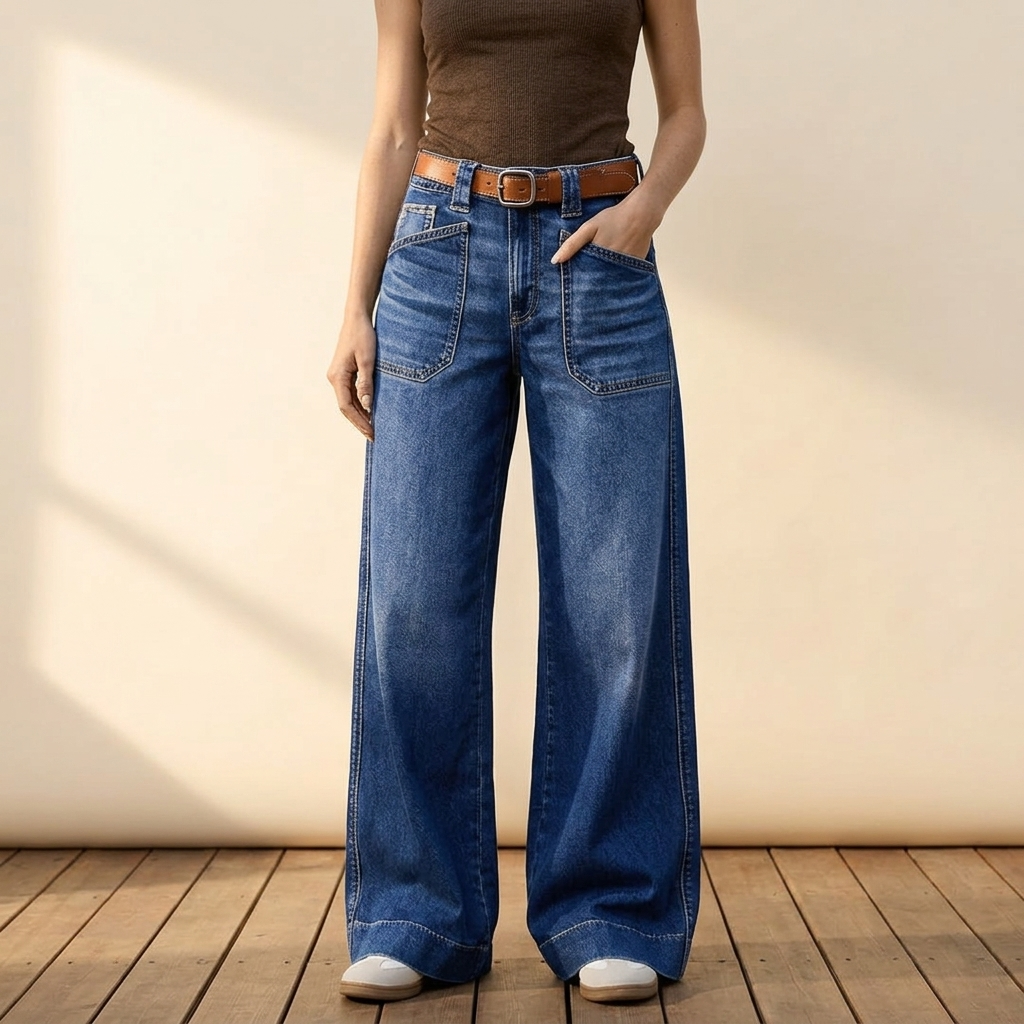 Widera – Jeans à Poches Rétro à Jambe Large pour Femmes