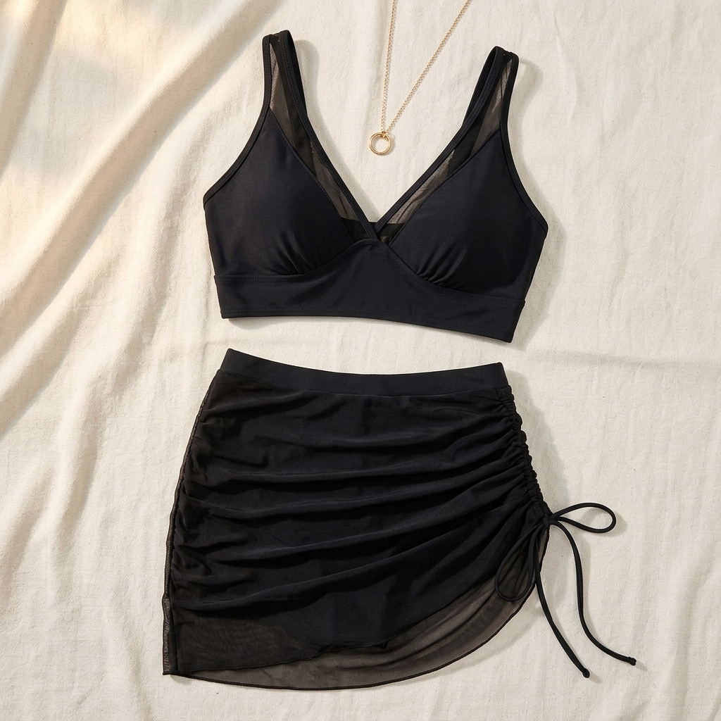 Marella – Ensemble de bikini en maille taille haute avec jupe froncée