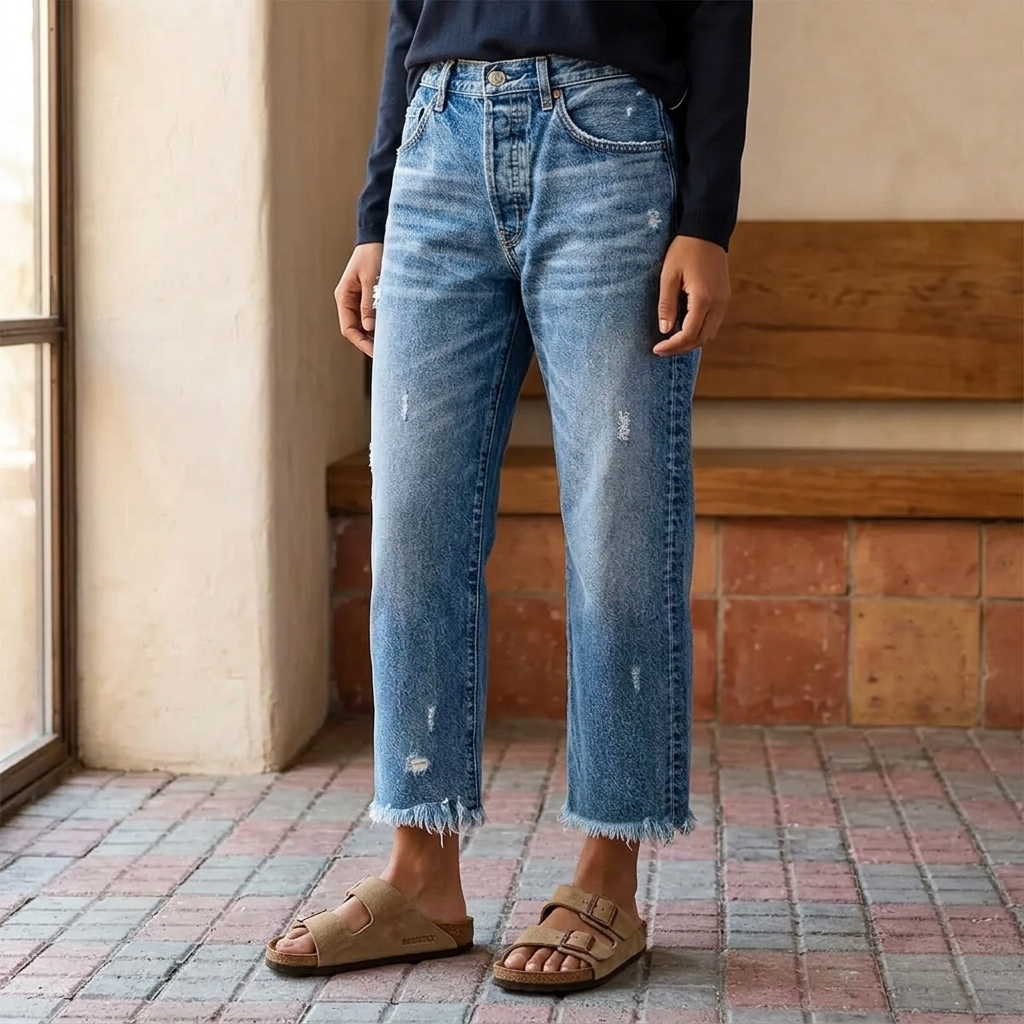 Vivara – Jeans droits cropped à franges pour femmes