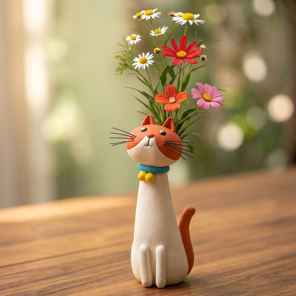 Felina – Vase à fleurs en céramique fait main en forme de chat