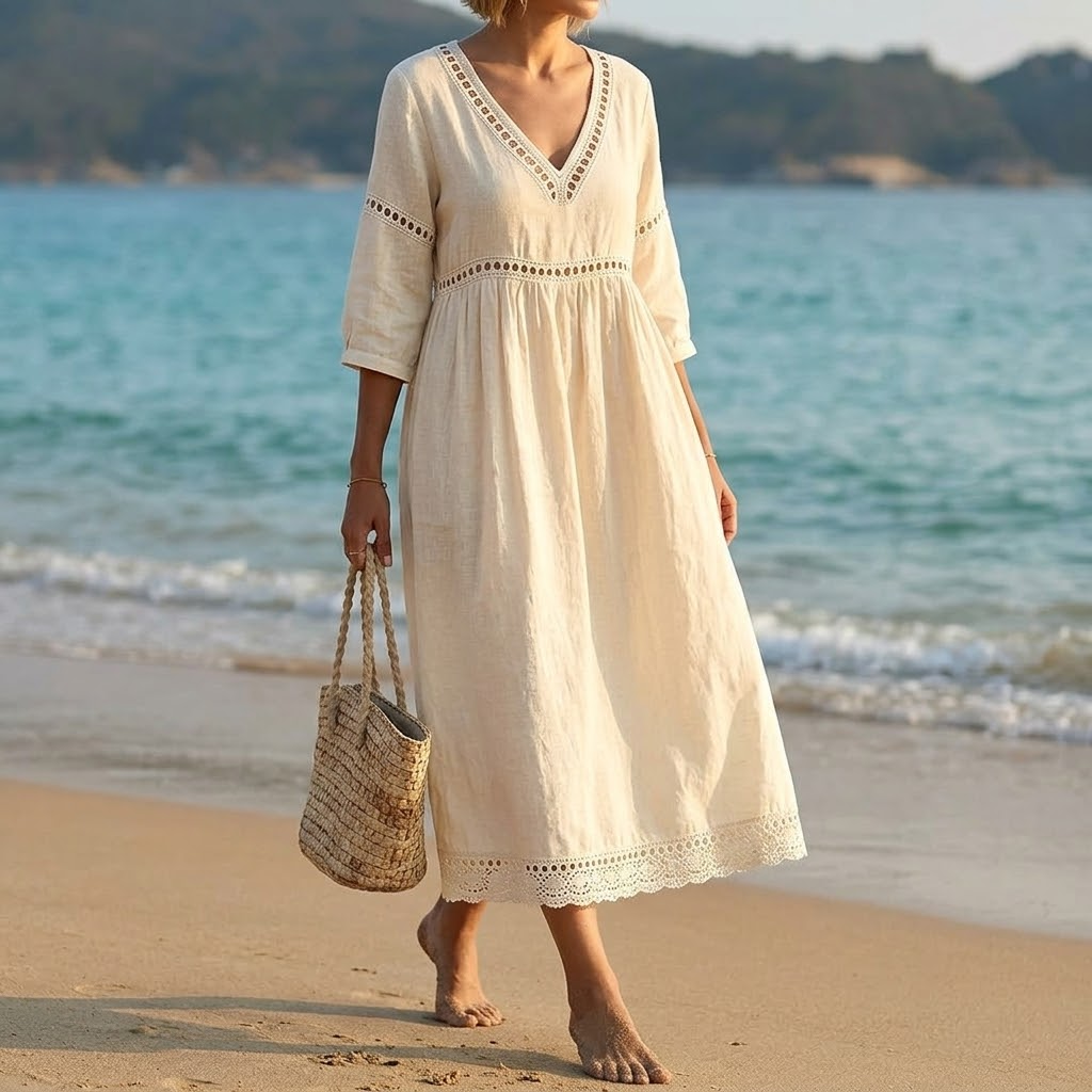 Solmera – Robe Midi avec Détails en Crochet