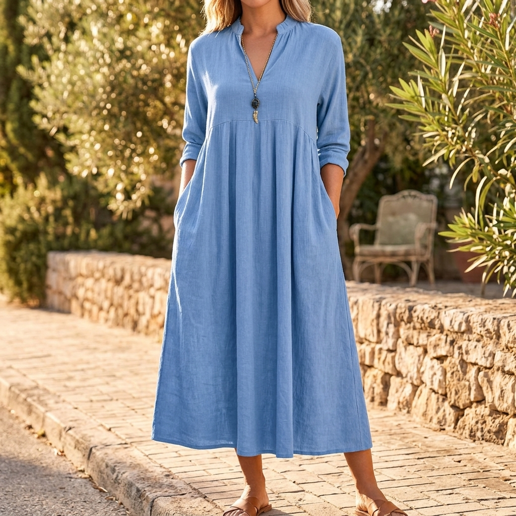 Elara – Robe midi en coton doux pour femmes avec poches
