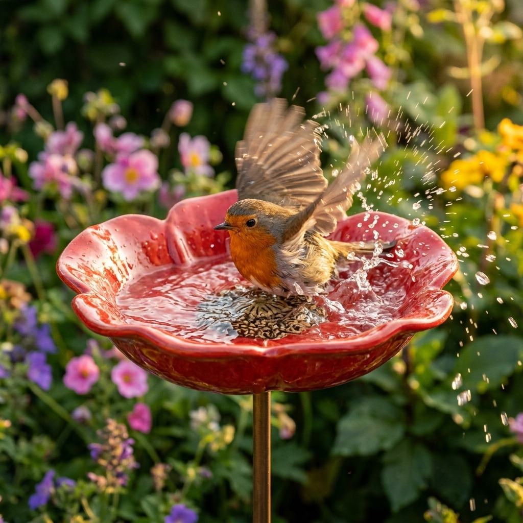 PetalHaven – Support de jardin en forme de pavot pour baignoire à oiseaux