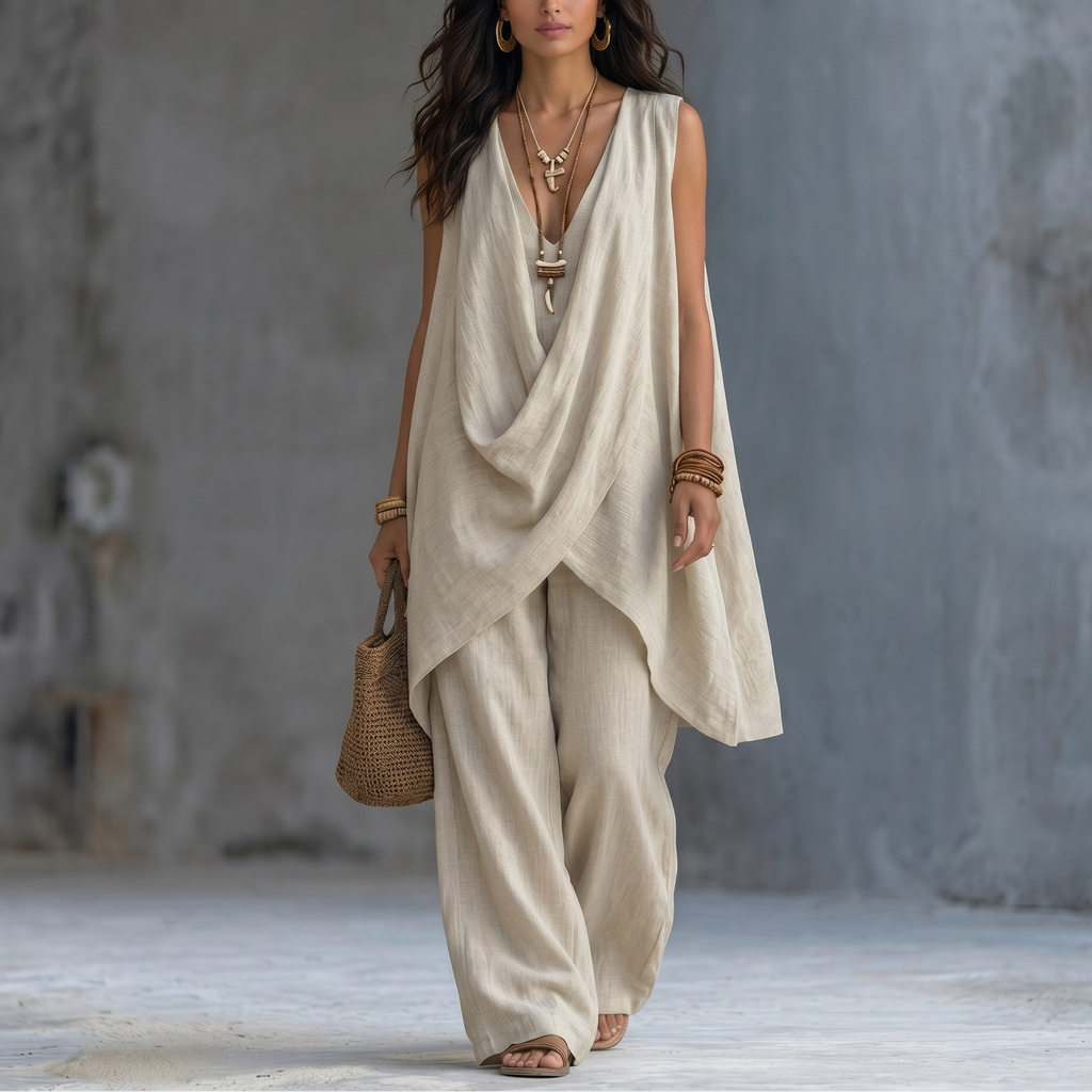 Marenza – Ensemble en lin drapé pour femmes