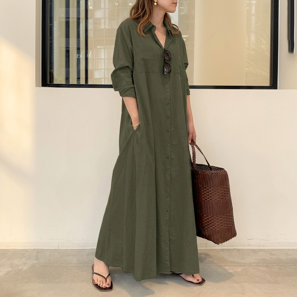 Marivelle – Robe Chemise Maxi Femme sans Effort avec Poches