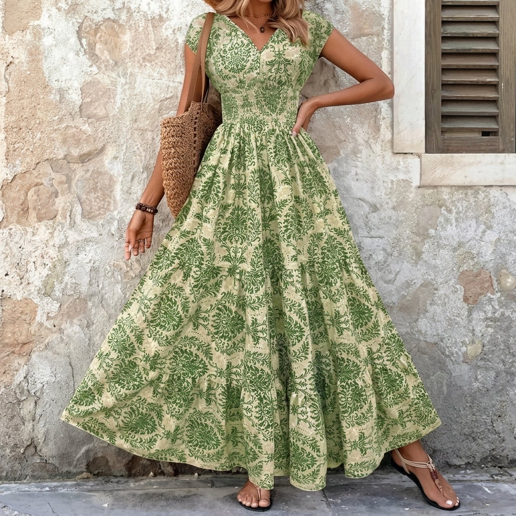 Florenza – Robe maxi florale smockée pour femmes