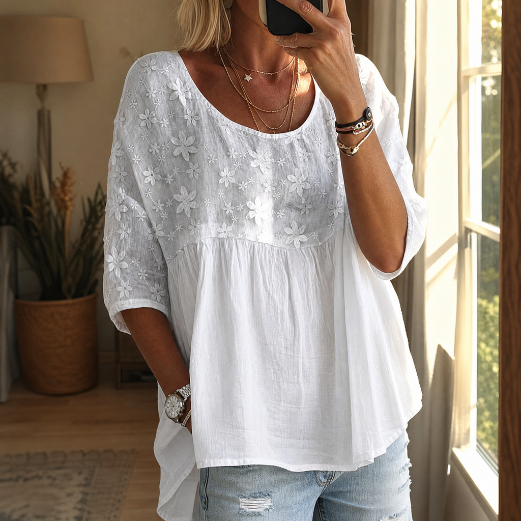 Floralé – Blouse à volants en broderie florale pour femmes