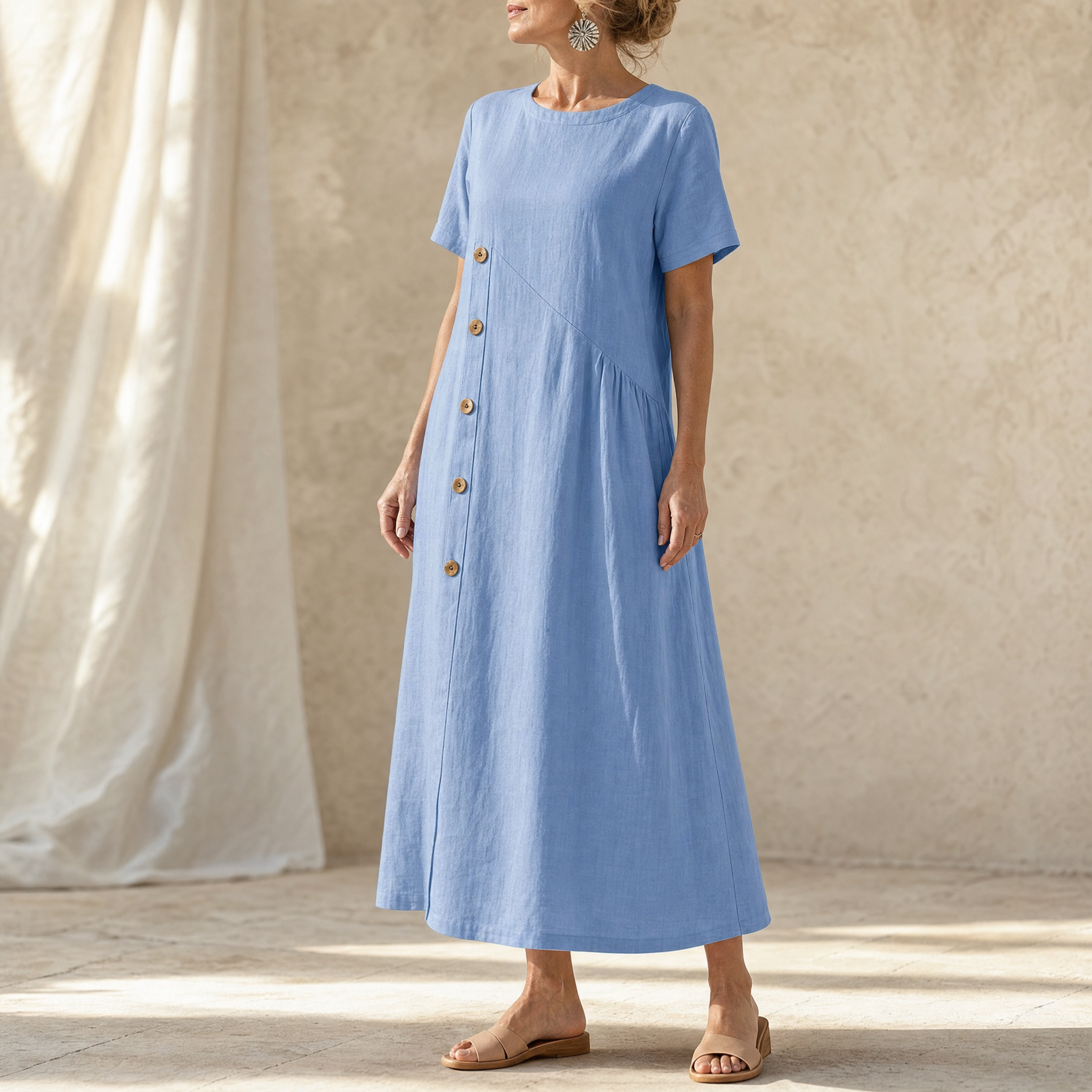Lunavia – Robe midi asymétrique en coton-lin pour femmes
