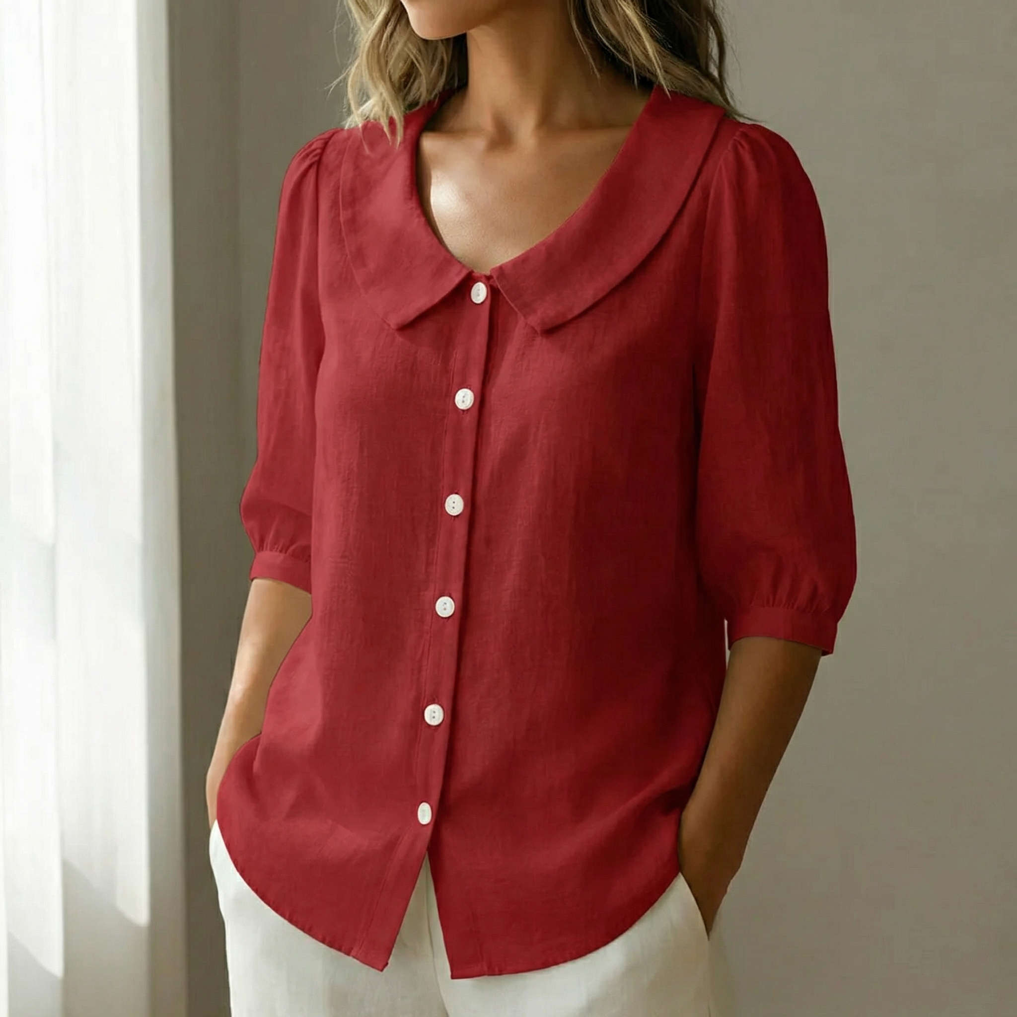 Collaré – Blouse à boutons avec col Peter Pan rétro
