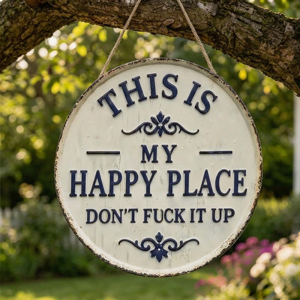 Hollyfield – Panneau en métal vintage "Happy Place"
