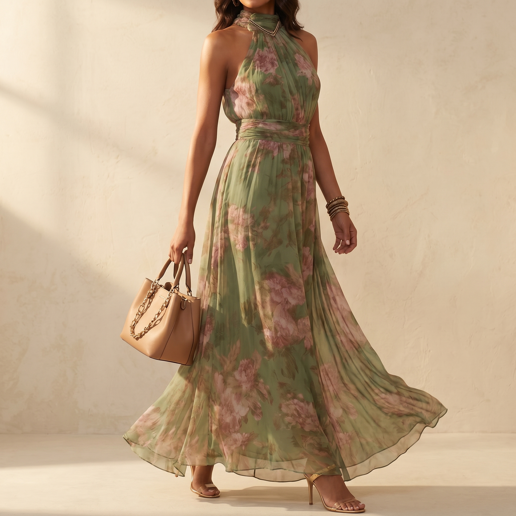 Rosalie – Robe maxi d'été fluide pour femmes en sauge florale