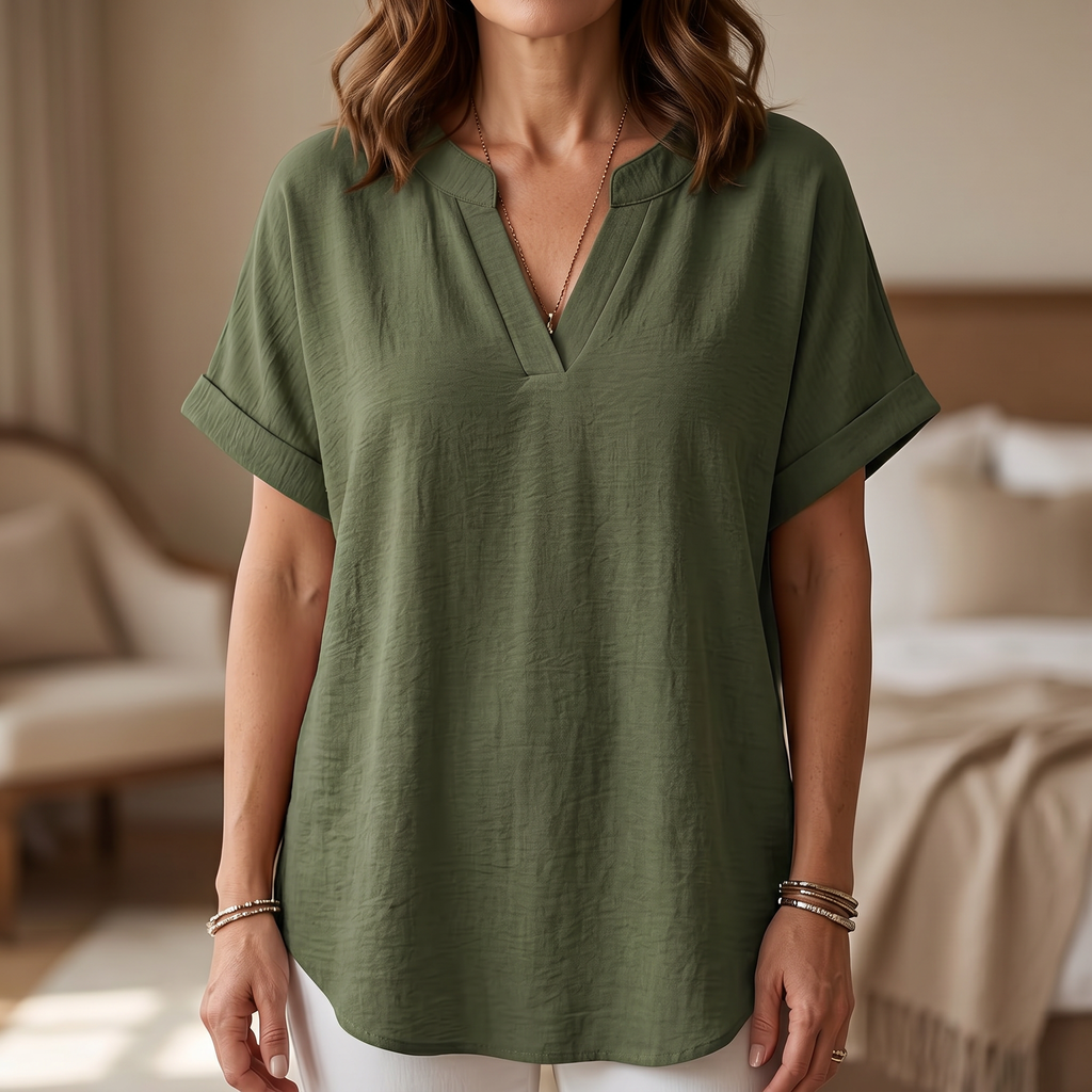 Solenne – Blouse Femme à Col V Drapeau Doux
