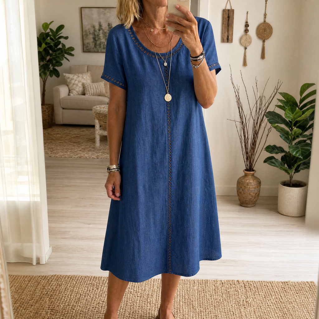 Lunavia – Robe Midi en Lin avec Détails en Broderie