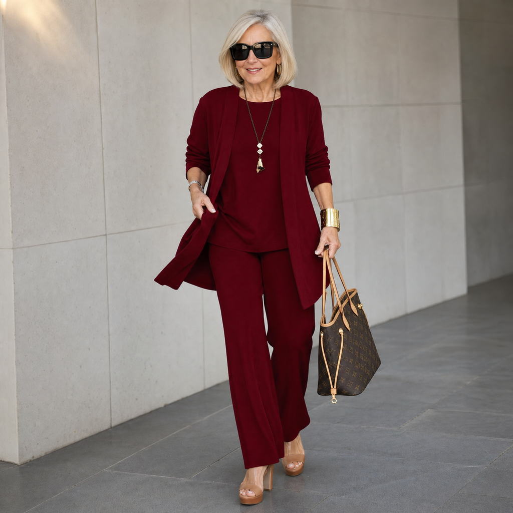 Maevelle – Ensemble Élégant 3 Pièces pour Femmes avec Cardigan Drapé