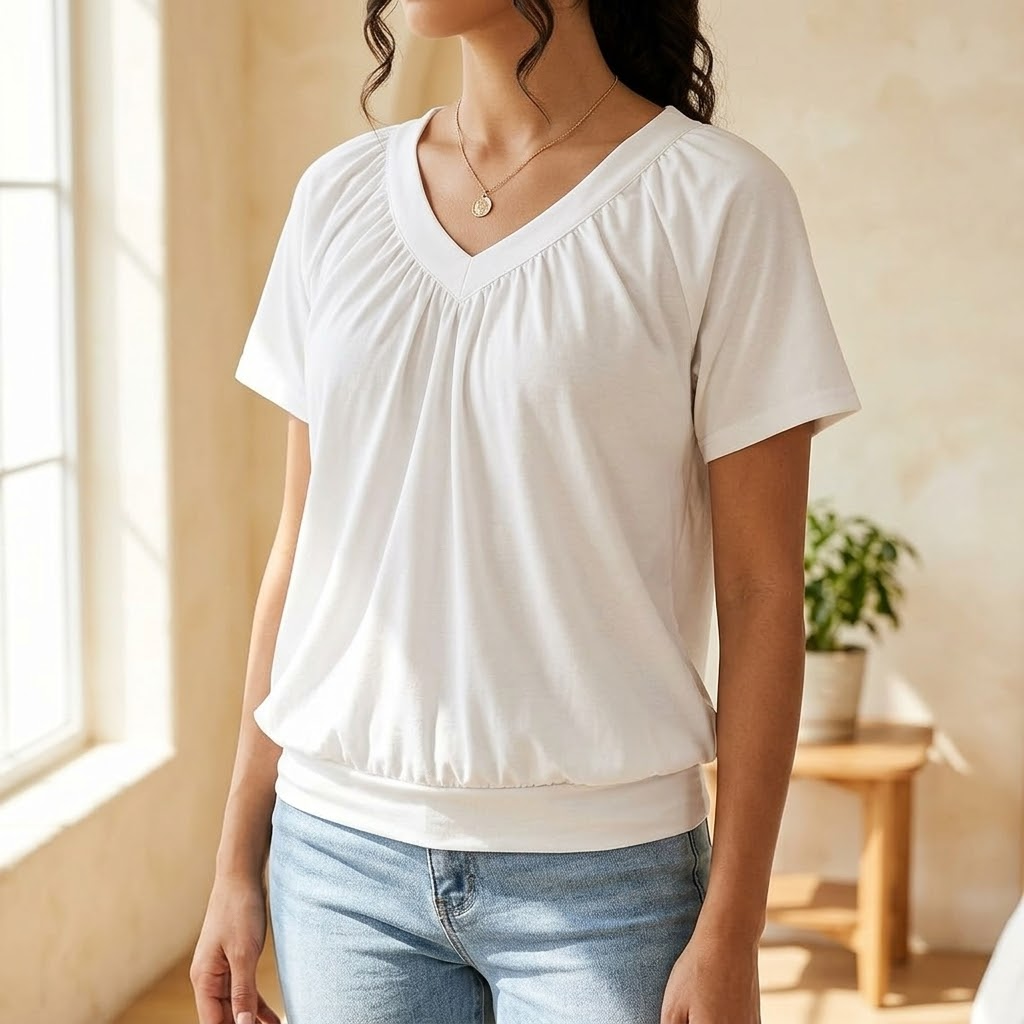 Vivelyn – Haut blouson à plis et décolleté en V pour femmes