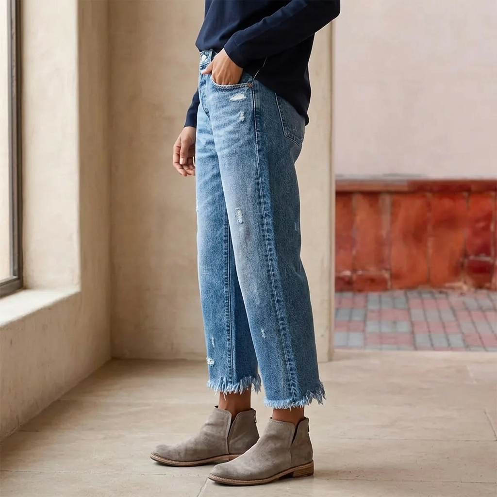 Vivara – Jeans droits cropped à franges pour femmes