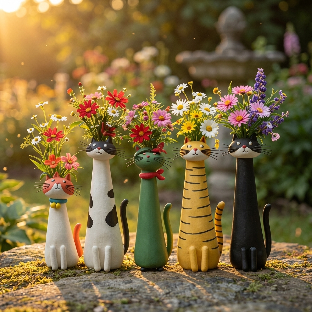 Felina – Vase à fleurs en céramique fait main en forme de chat