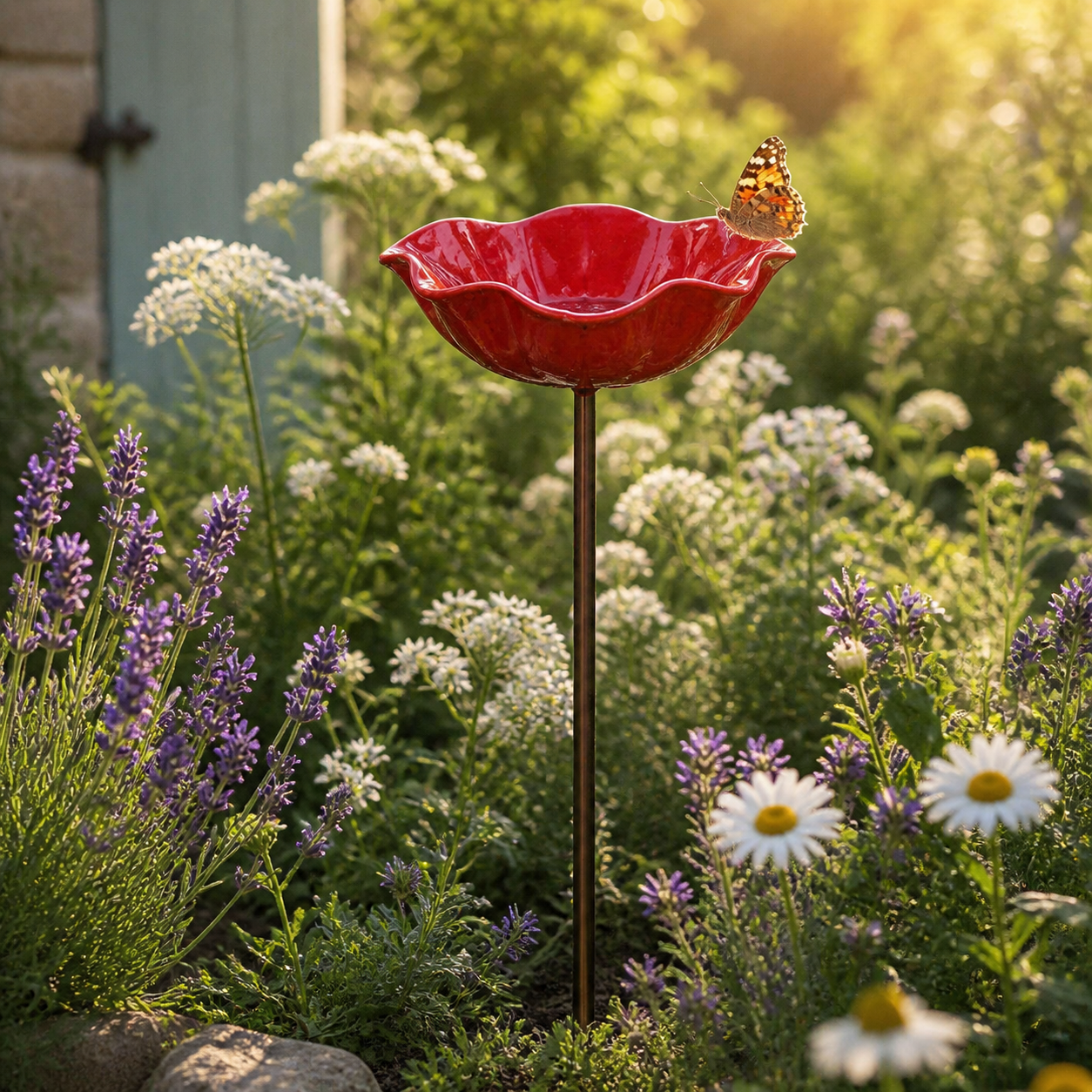 PetalHaven – Support de jardin en forme de pavot pour baignoire à oiseaux