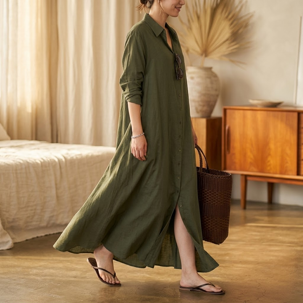 Marivelle – Robe Chemise Maxi Femme sans Effort avec Poches