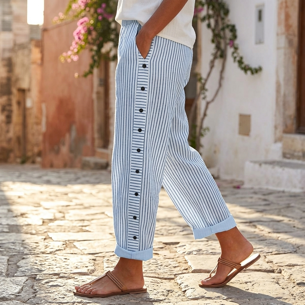 Coastlyn – Pantalon à rayures pour femmes avec finition à boutons