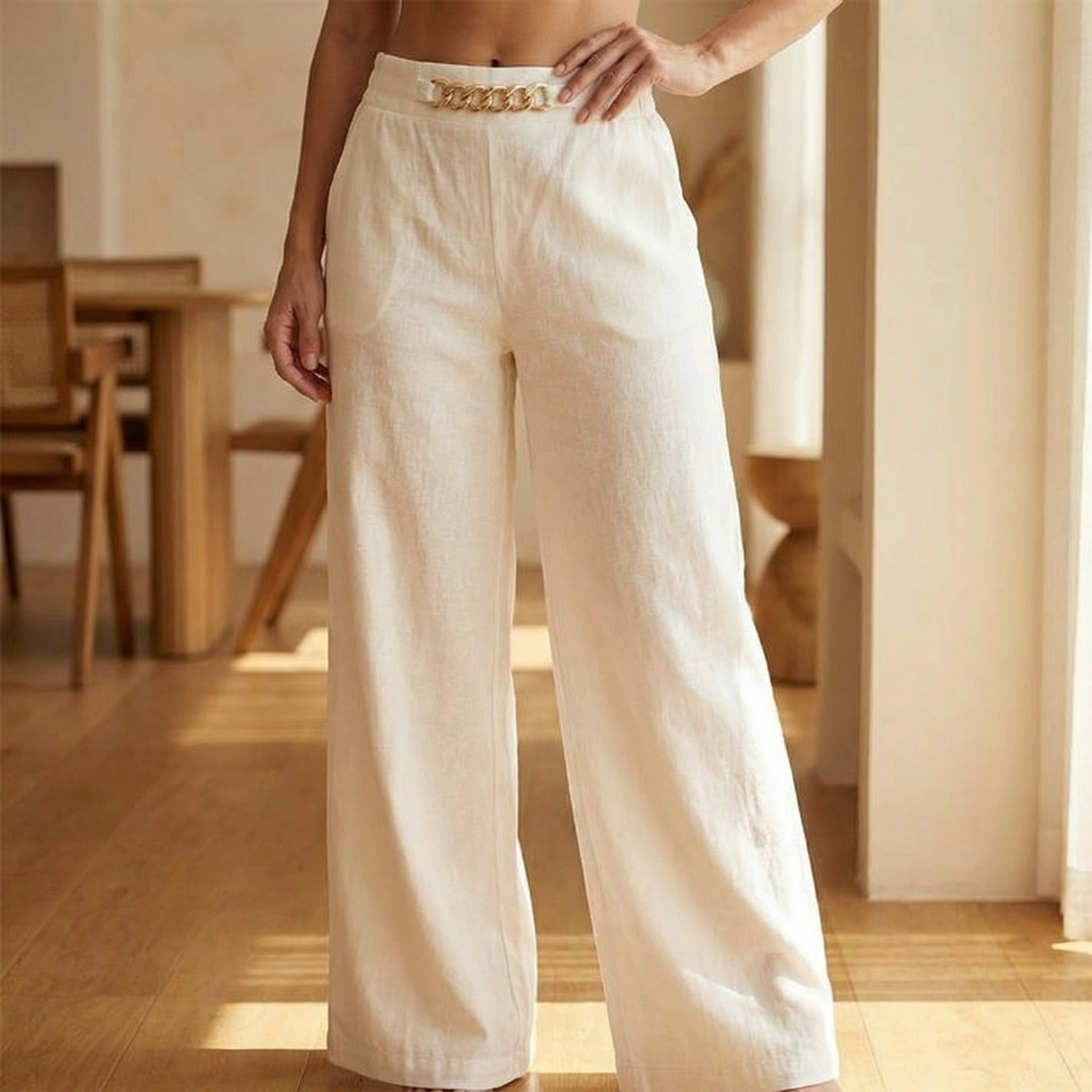 Florenza – Pantalon large pour femme avec accents dorés