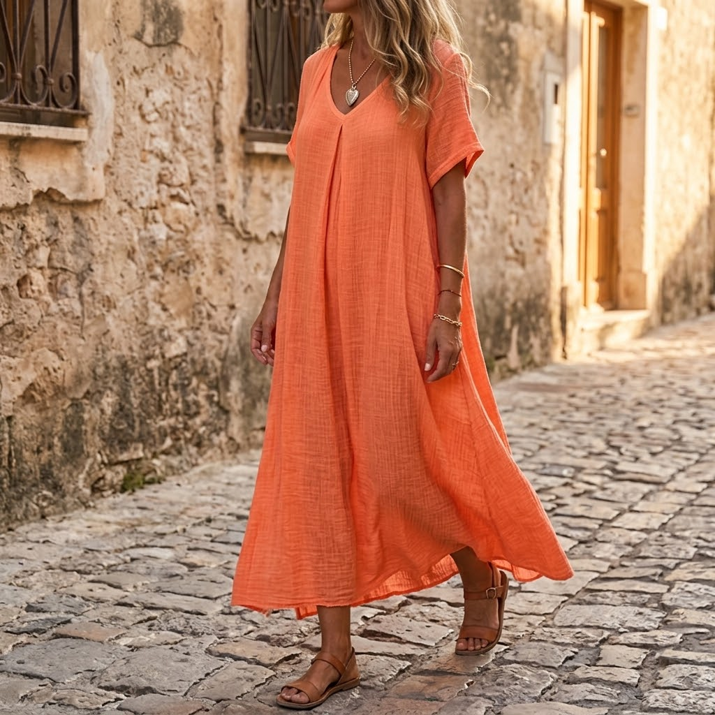Lunessa – Robe d'été en coton et lin pour femmes