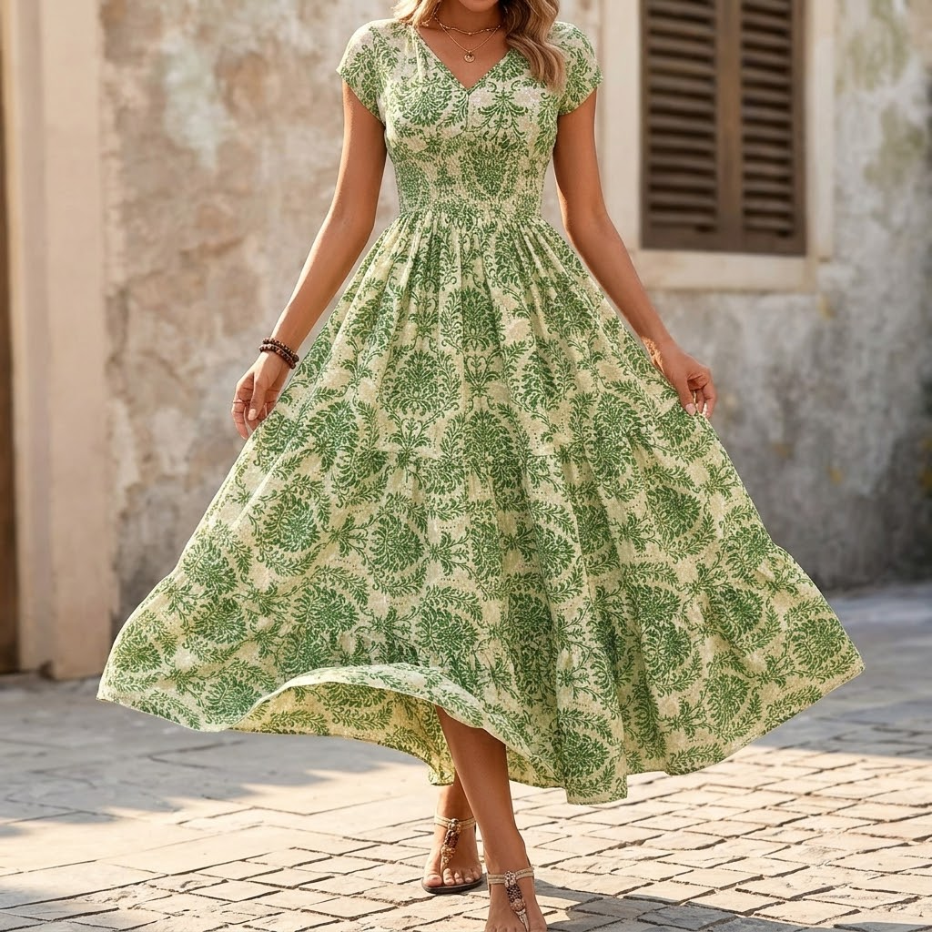 Florenza – Robe maxi florale smockée pour femmes