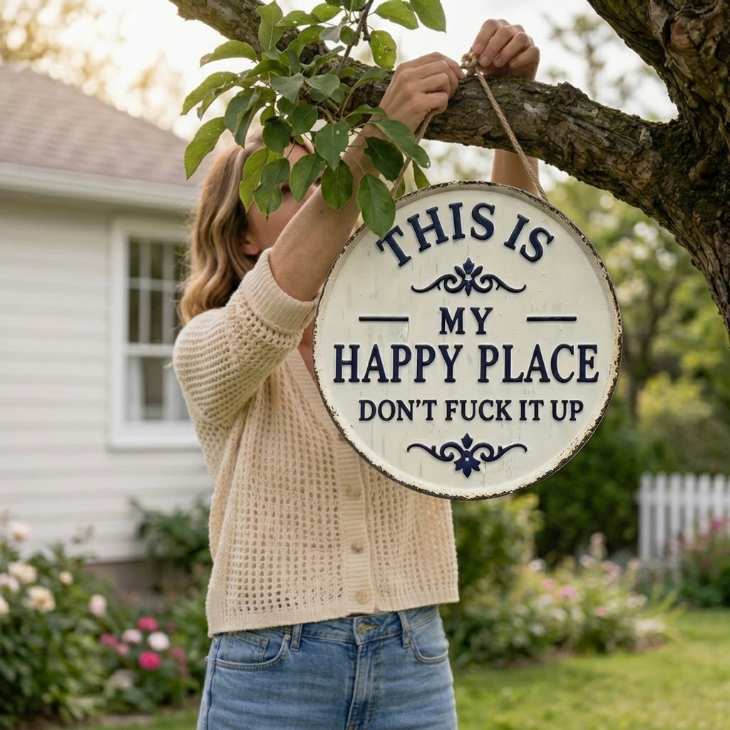 Hollyfield – Panneau en métal vintage "Happy Place"