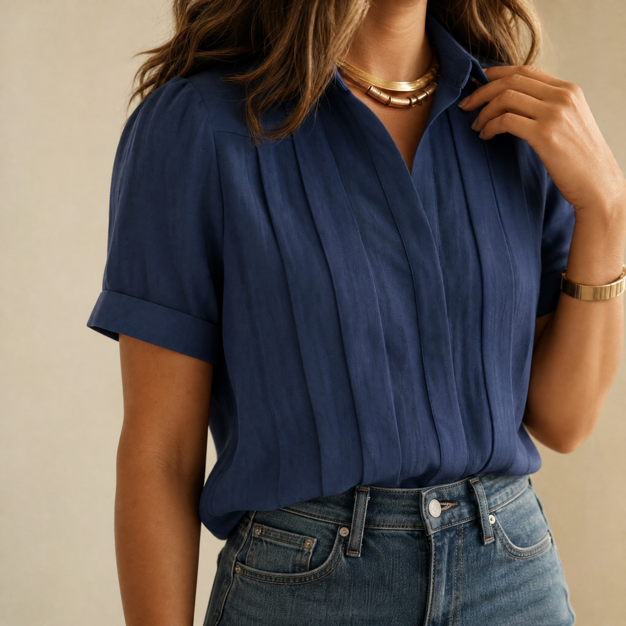 Lunavia – Blouse à manches courtes plissée pour femmes