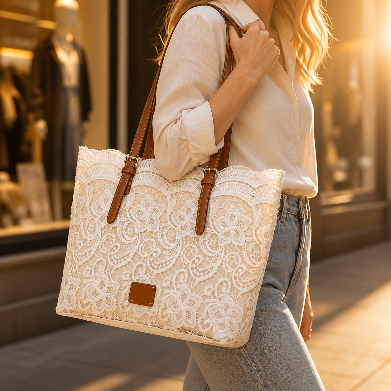 Lacelune – Sac fourre-tout en dentelle florale