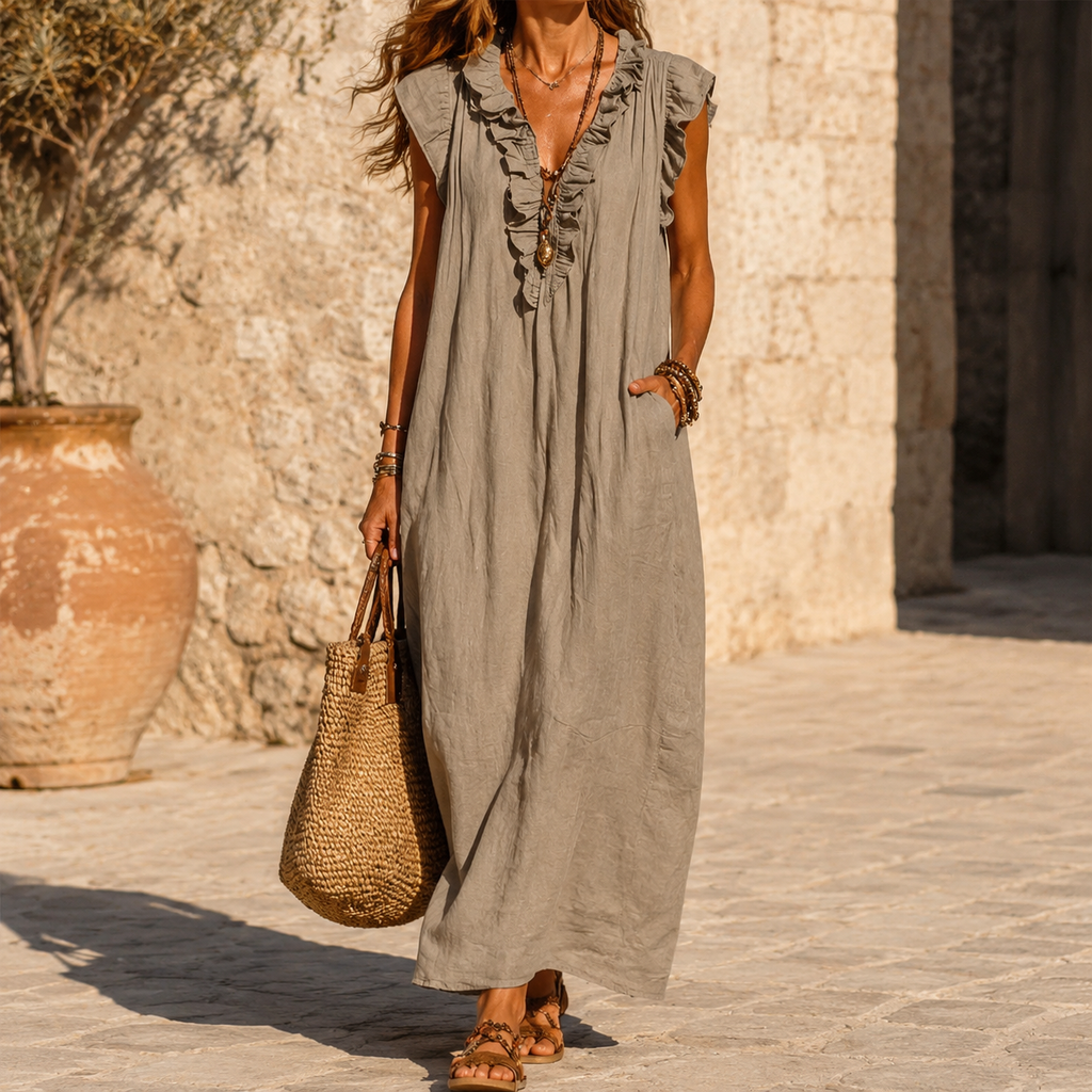 Veluna – Robe Midi Femme à Volants avec Poches