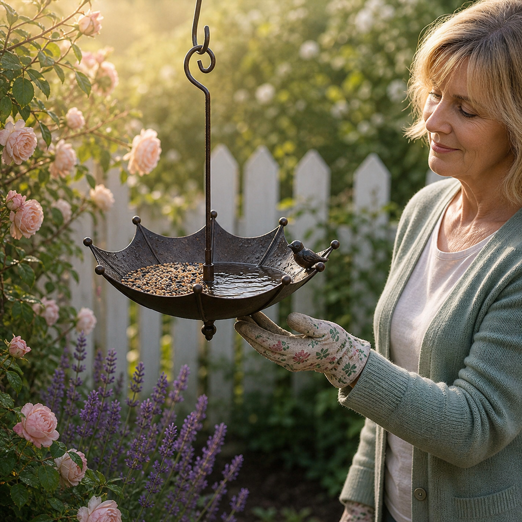 Veluna – Mangeoire et bain pour oiseaux en forme de parapluie suspendu
