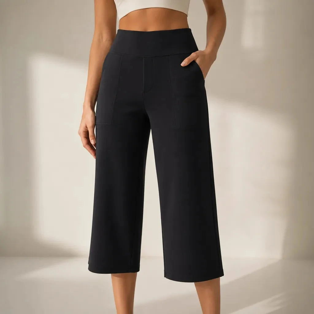 Velessa – Pantalon cropped taille haute à jambes larges avec poches