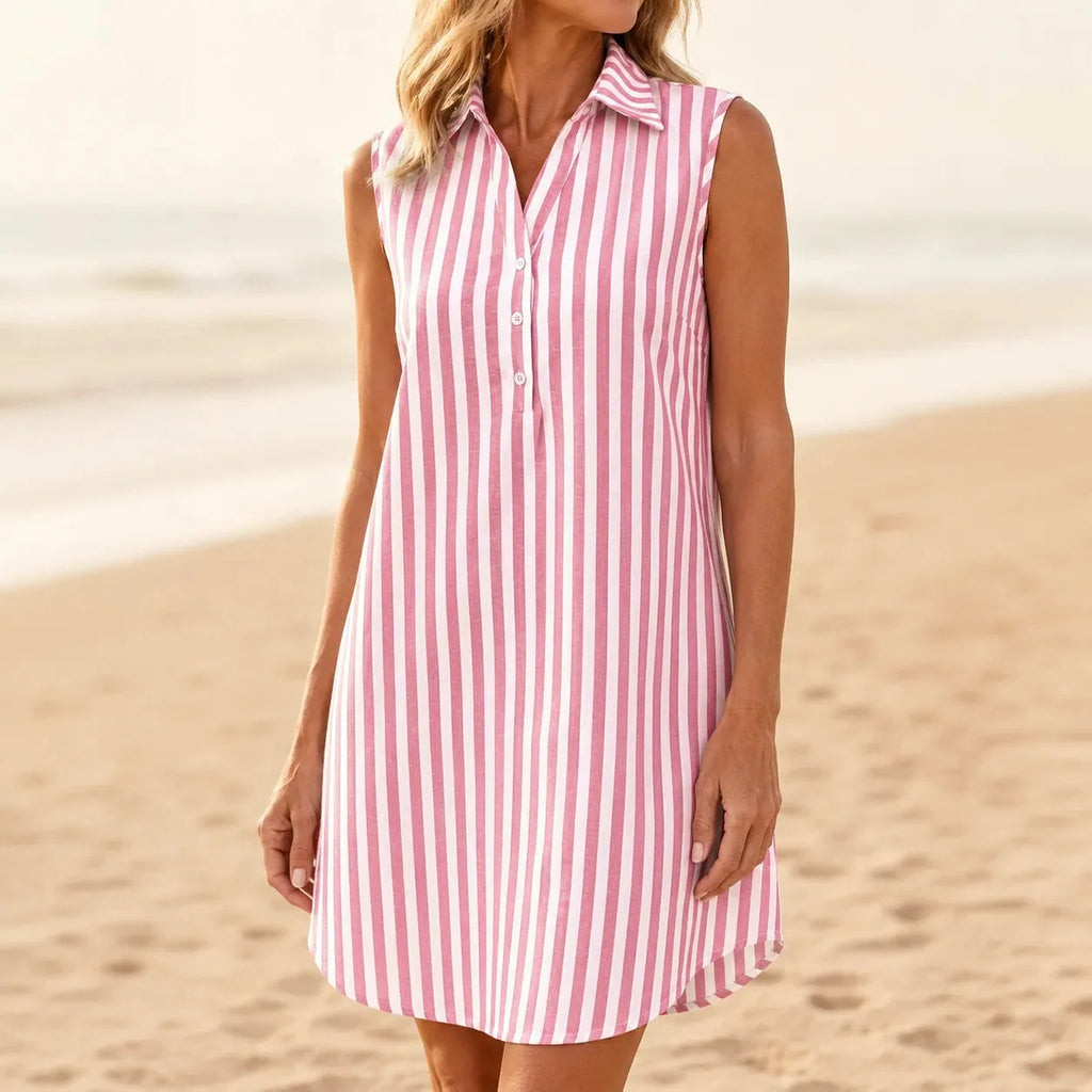 Marena – Robe chemise sans manches à rayures et décolleté en V pour l'été